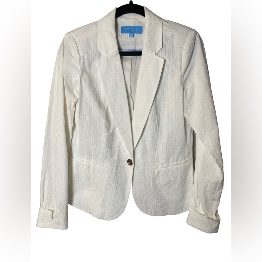 Draper James RSVP White Textured Blazer  Details - White - Size Medieum